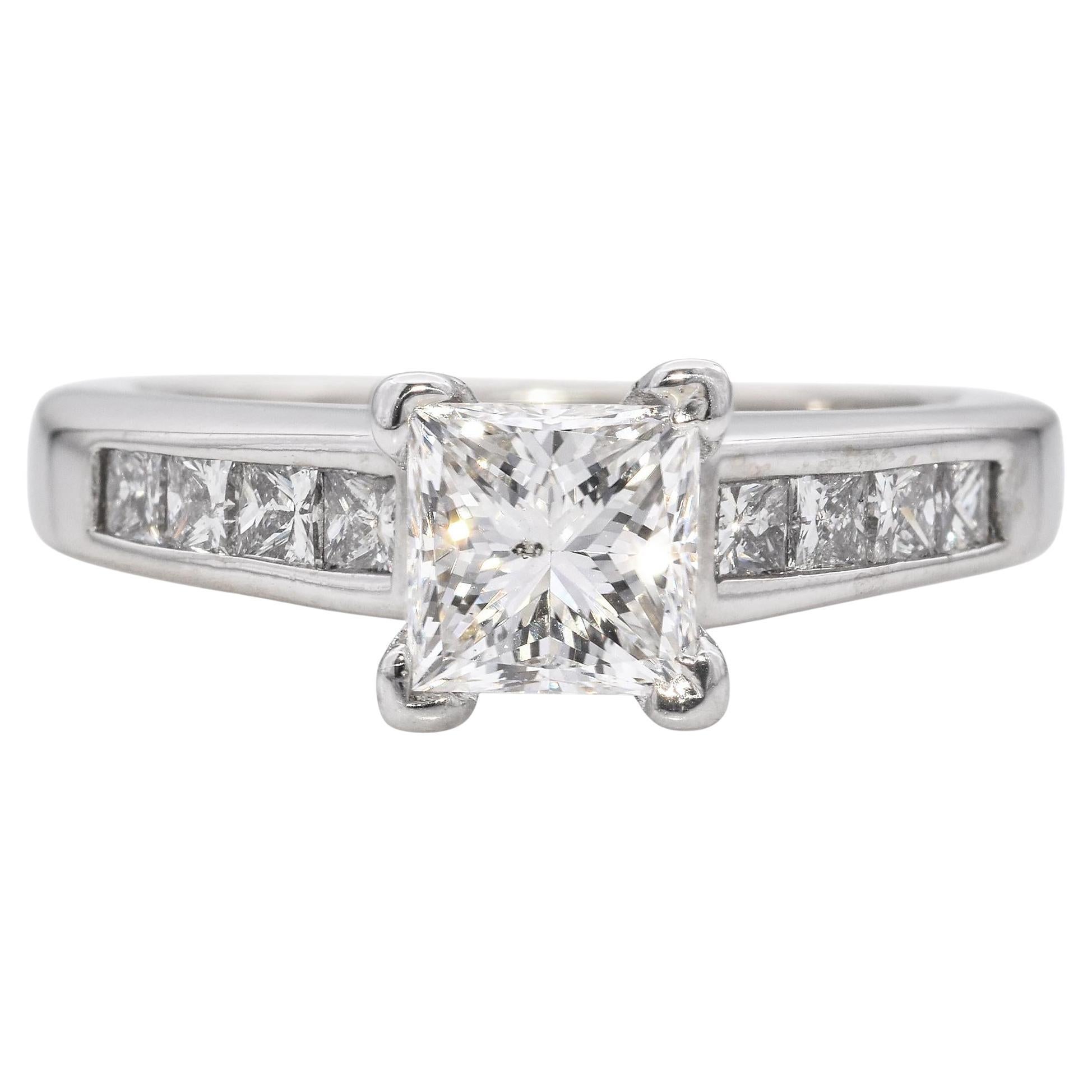 Vintage 14k White Gold 1.06ct Princess Cut Diamonds Engagement Ring