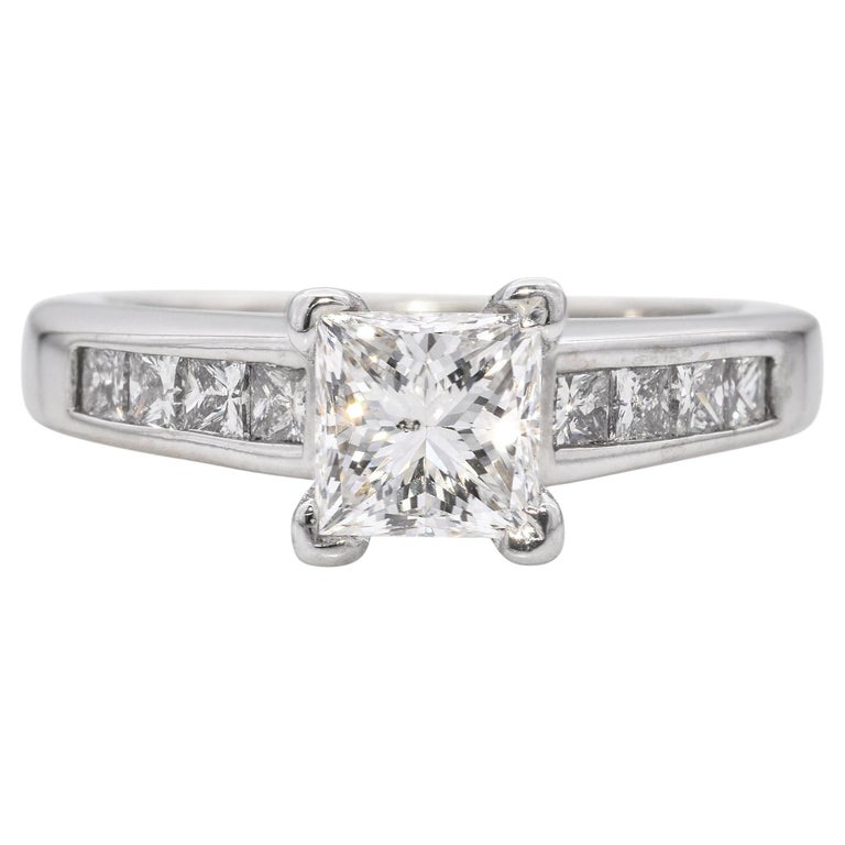 Vintage 14k White Gold Princess Cut Diamonds Engagement