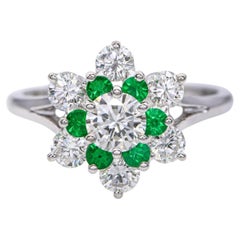 Vintage 14k White Gold 1.08tcw Diamond and Lab Emerald Ring