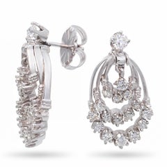 Vintage 14k White Gold 1.08tcw Diamond Articulated Teardrop Earrings