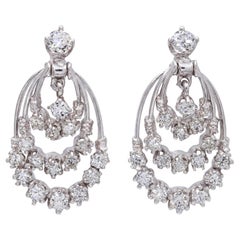 Vintage 14k White Gold 1.08tcw Diamond Articulated Teardrop Earrings