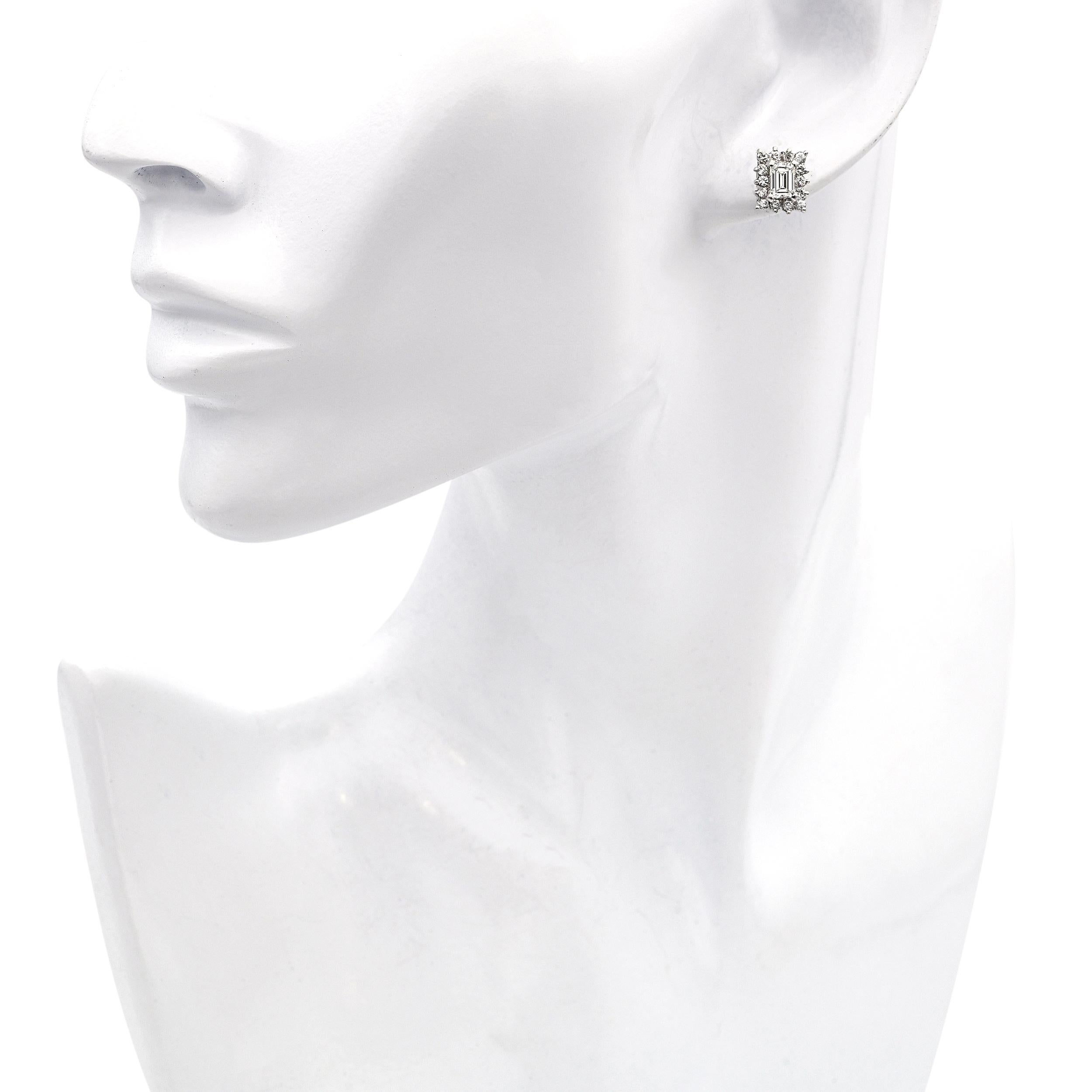 Pendientes vintage de oro blanco de 14k con diamantes de 1,08 tcw Corte mixto en venta