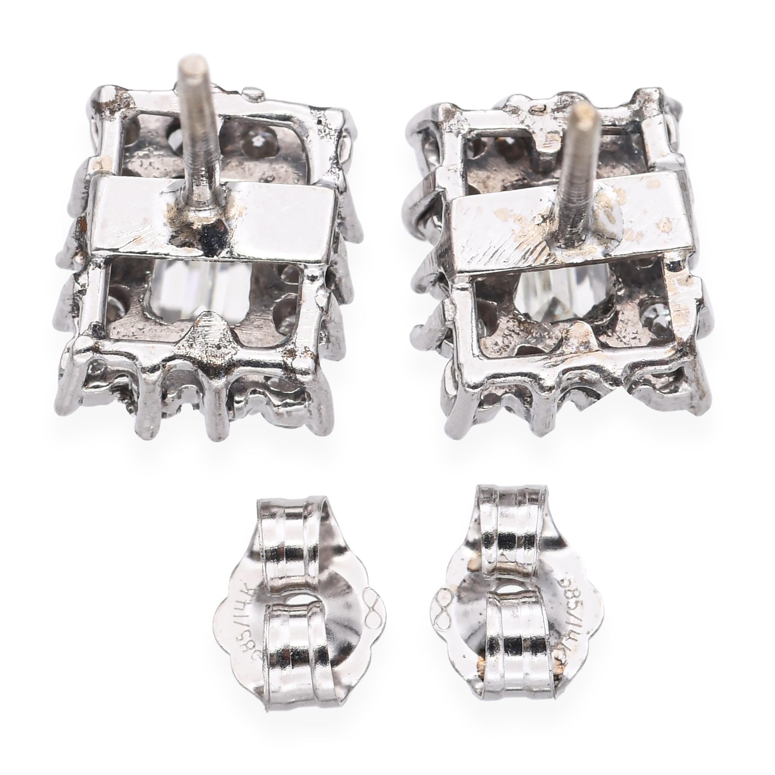 Pendientes vintage de oro blanco de 14k con diamantes de 1,08 tcw en Bueno estado para la venta en New York, NY