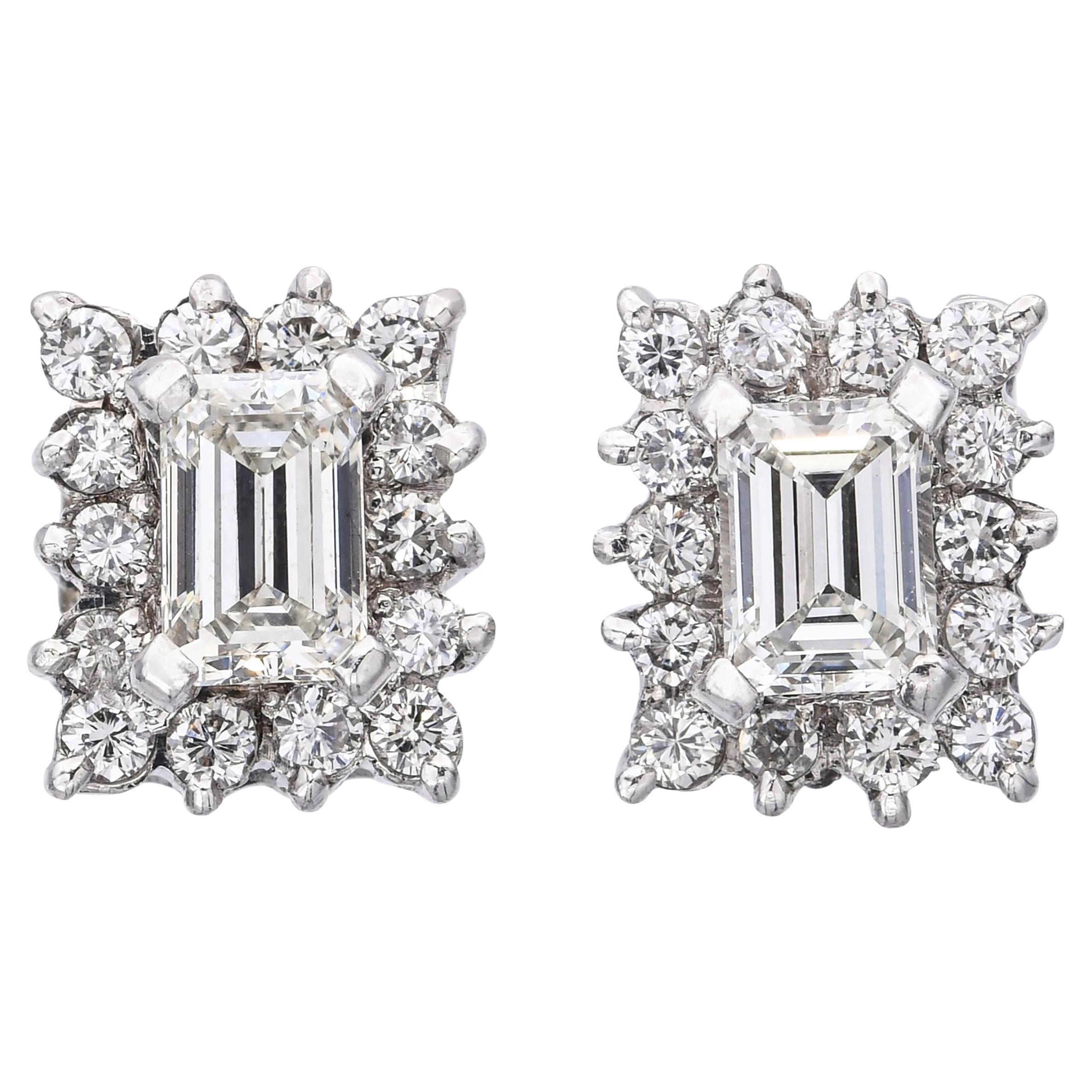 Pendientes vintage de oro blanco de 14k con diamantes de 1,08 tcw