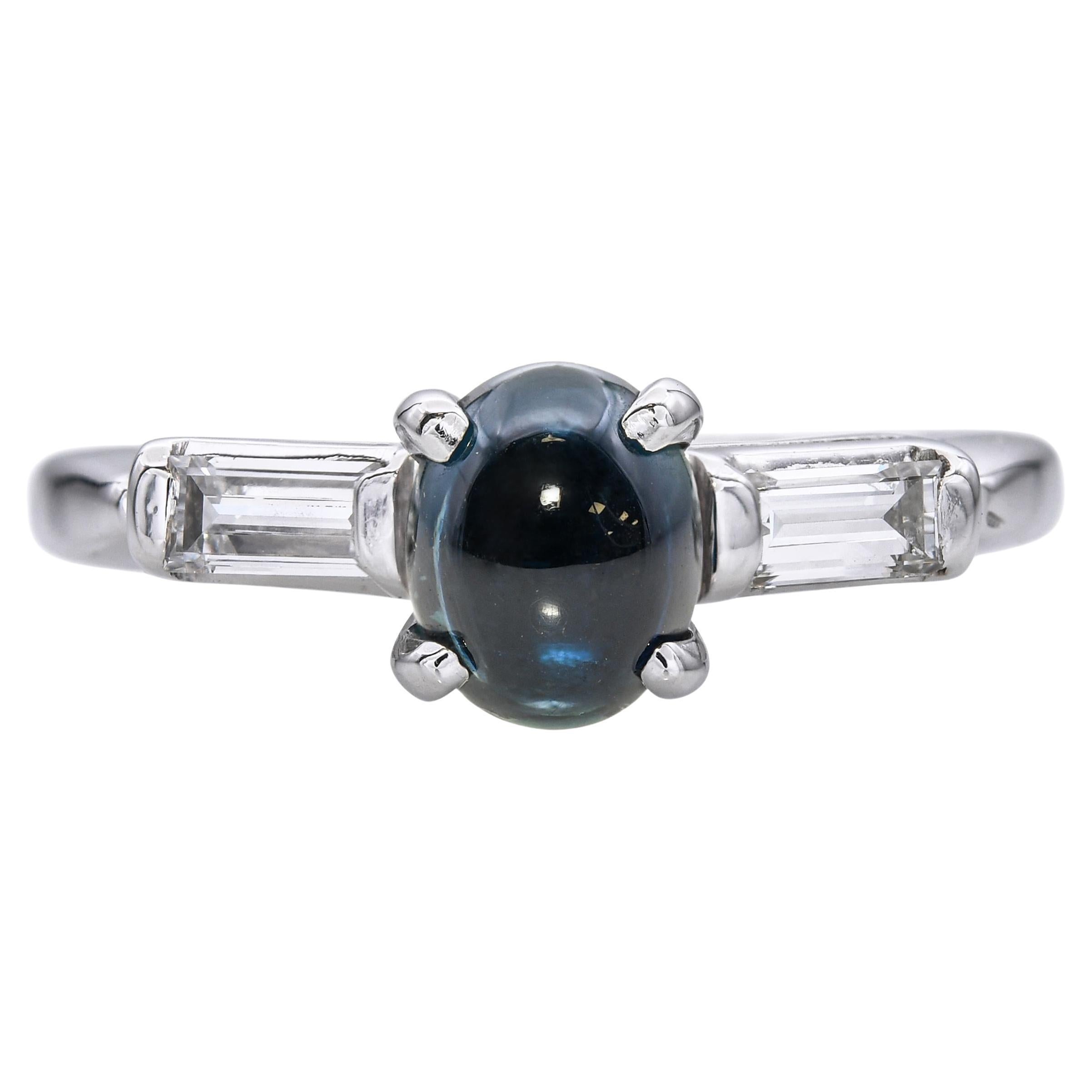 Vintage 14k Weißgold 1,09ct Saphir und Diamant Ring im Angebot