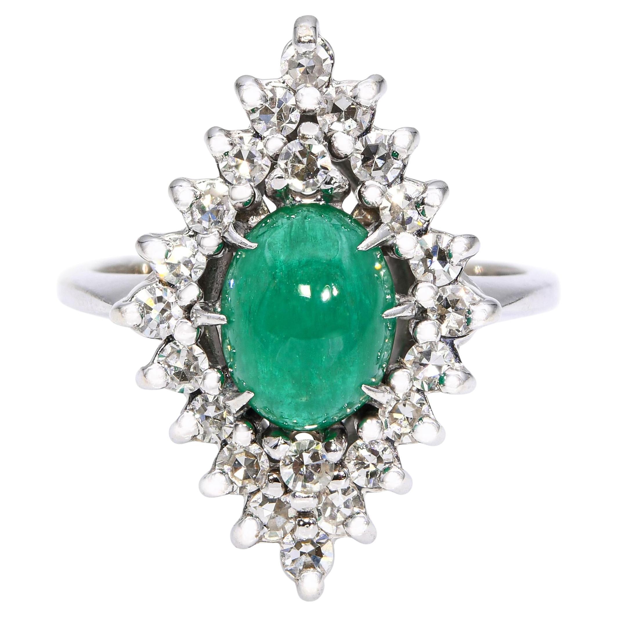 Vintage 14k White Gold 1.10ct Emerald and Diamond Ring