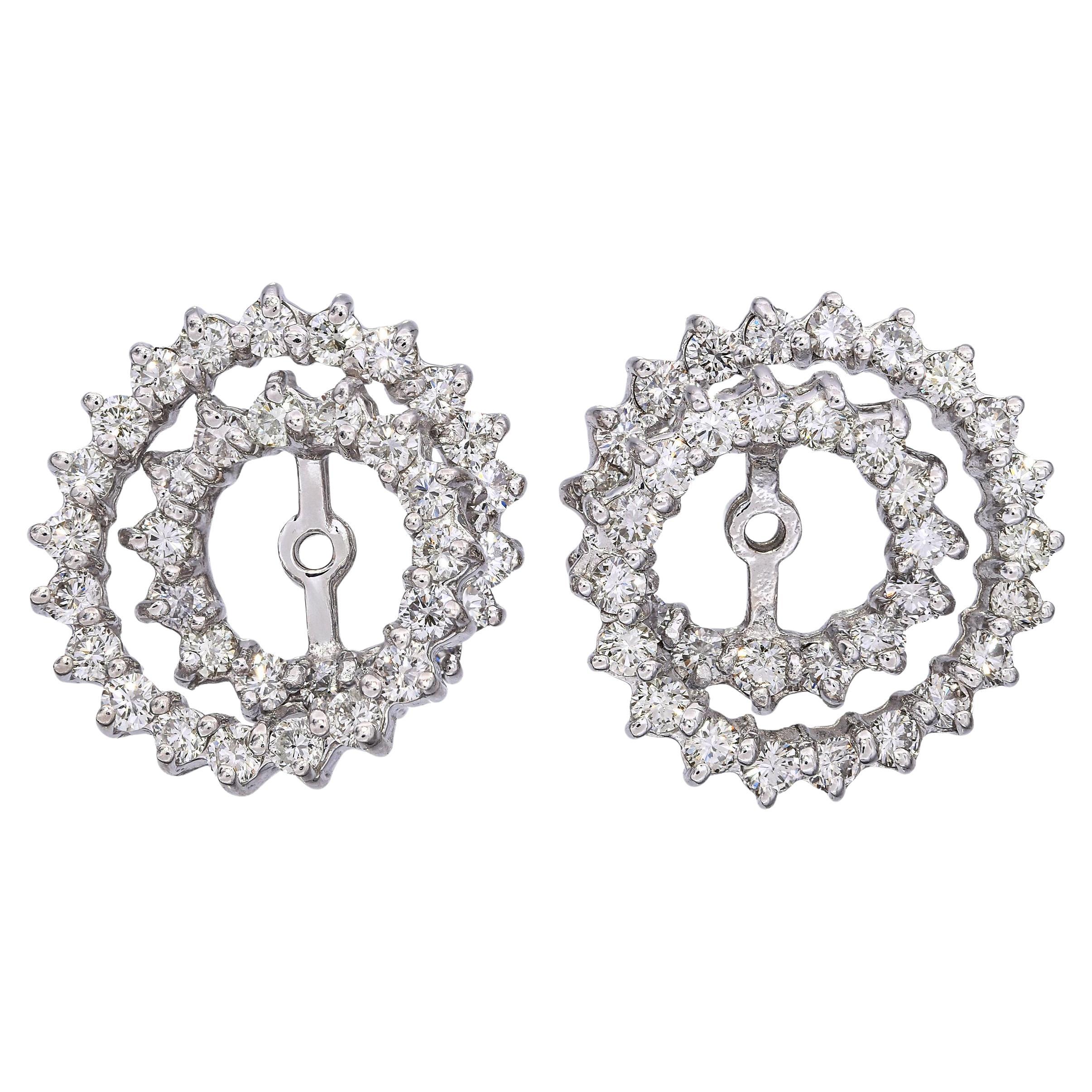 Vintage 14k White Gold 1.11tcw Diamond Spiral Earring Jackets en venta