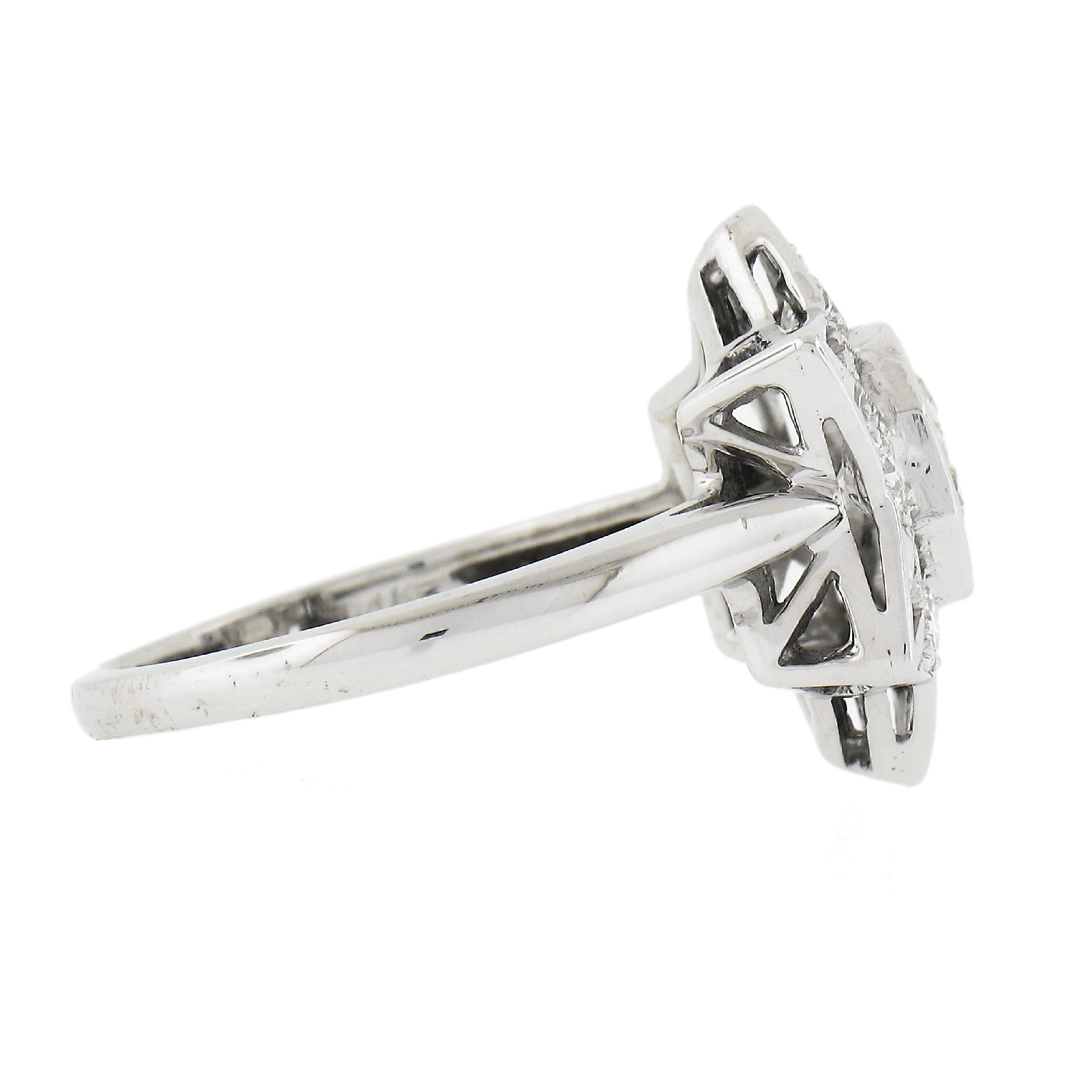 Women's Vintage 14k White Gold 1.12ctw Diamond Polished Open Work Large Star Ring For Sale