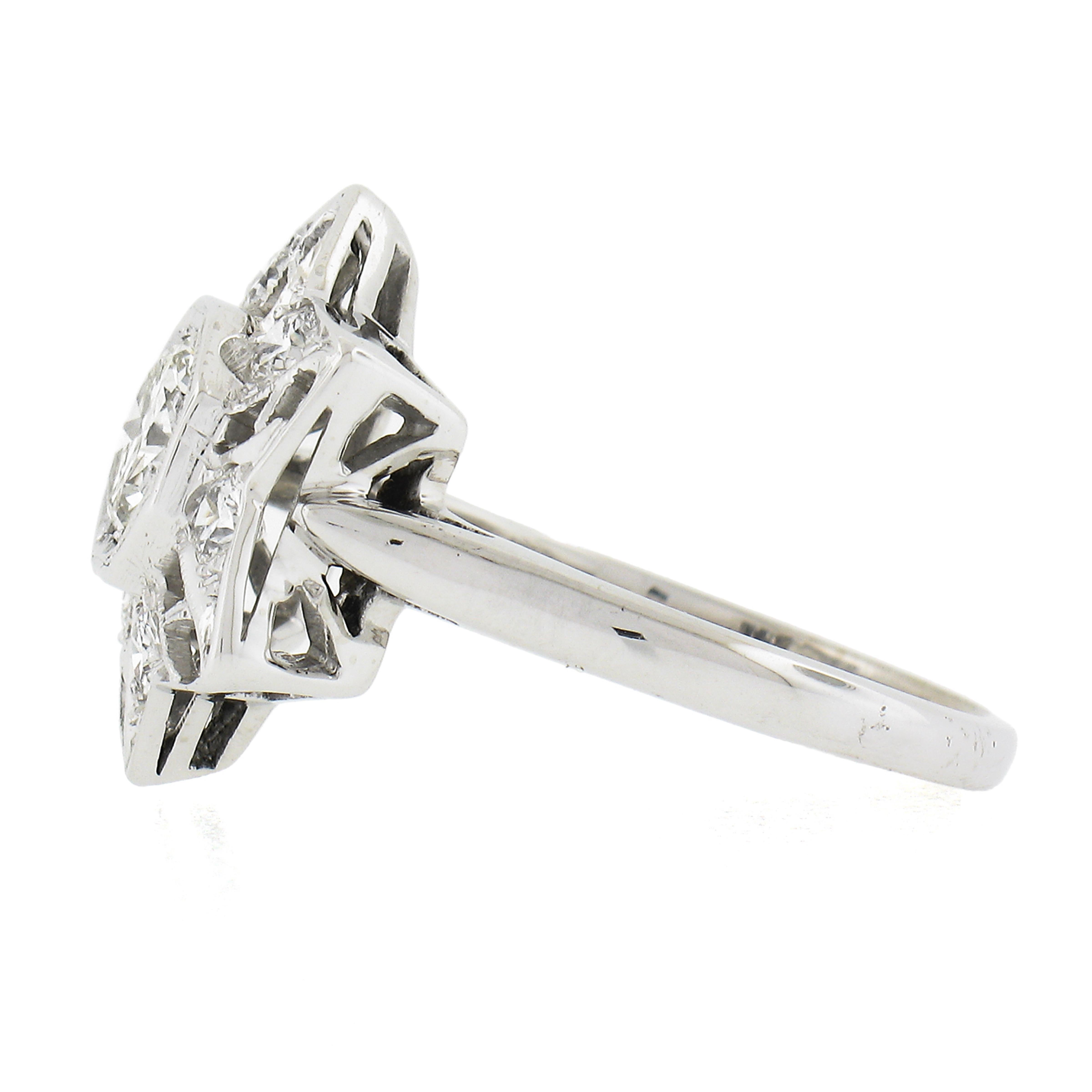 Vintage 14k White Gold 1.12ctw Diamond Polished Open Work Large Star Ring For Sale 1