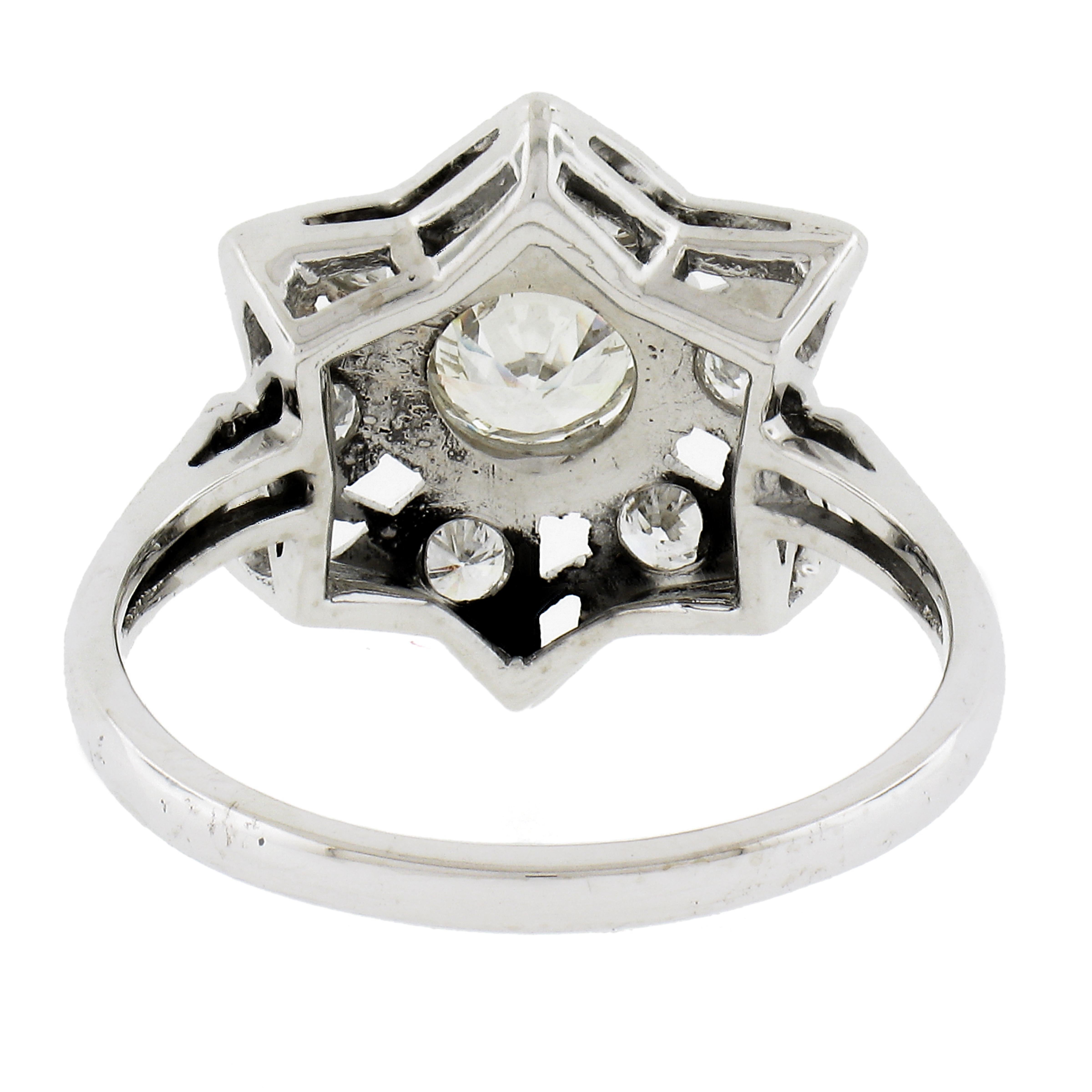Vintage 14k White Gold 1.12ctw Diamond Polished Open Work Large Star Ring For Sale 2