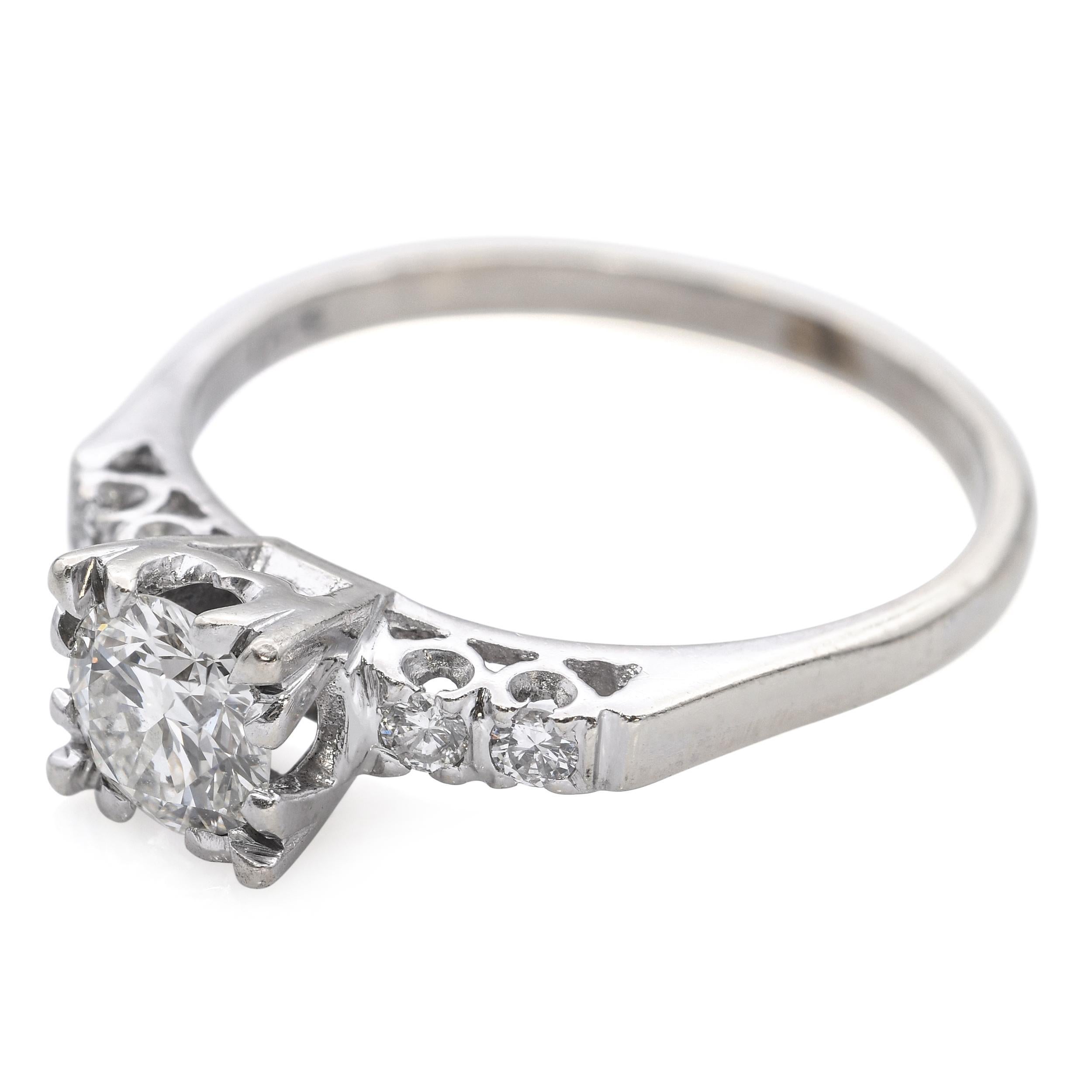 Anello di fidanzamento con diamante vintage in oro bianco 14k 1,12tcw J VS1 In condizioni buone in vendita a New York, NY