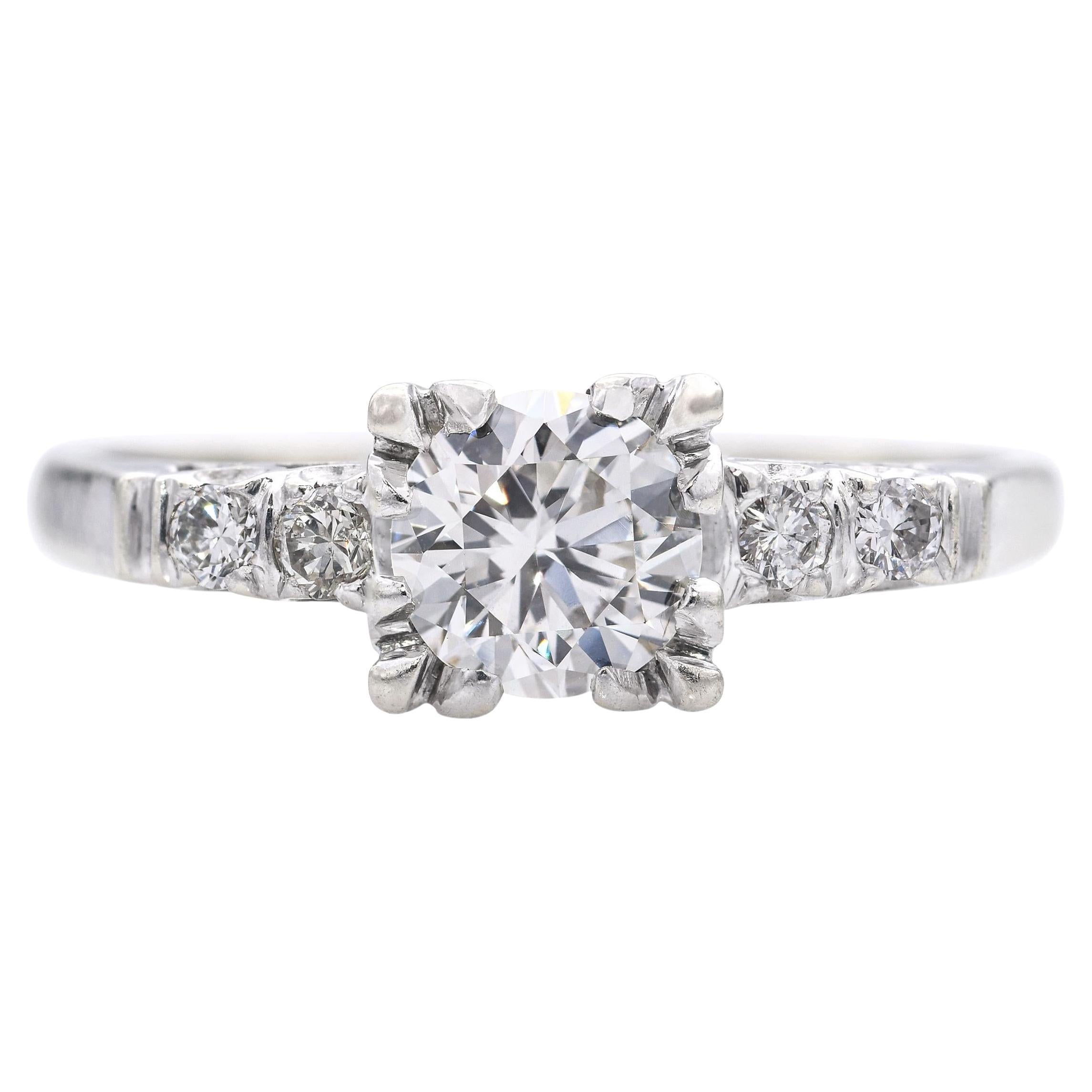 Anello di fidanzamento con diamante vintage in oro bianco 14k 1,12tcw J VS1