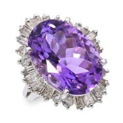 Vintage 14k White Gold 12.07ct Amethyst and 1.62tcw Diamond Ballerina Ring