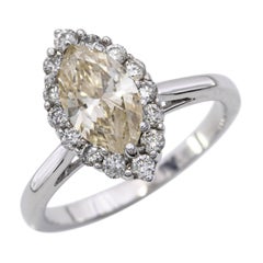 Vintage 14k White Gold 1.29tcw Fancy Brownish Yellow Marquise Diamond Ring