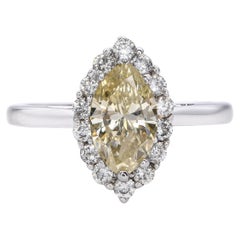 Anello vintage in oro bianco 14k da 1,29tcw con diamanti marquise di colore giallo brunastro