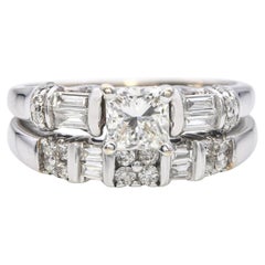 Vintage 14k White Gold 1.32tcw Diamond Engagement Ring Set
