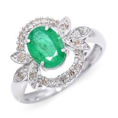 Vintage 14k White Gold 1.45ct Emerald and Diamond Ring