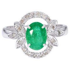 Vintage 14k White Gold 1.45ct Emerald and Diamond Ring