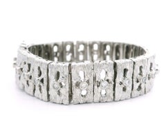 Vintage 14k White Gold 1.50ctw Bezel Diamond Bark Wide Line Strap Bracelet