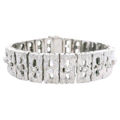 Vintage 14k White Gold 1.50ctw Bezel Diamond Bark Wide Line Strap Bracelet