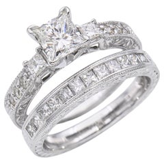Vintage 14k White Gold 1.50tcw H Vs Diamond Engraved Engagement Ring
Band Set