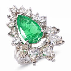 Vintage 14k White Gold 1.51ct Emerald & 2.31ctw Diamond Cocktail Ring