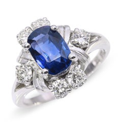 Vintage 14k White Gold 1.51ct Violet Blue Sapphire and Diamond Ring