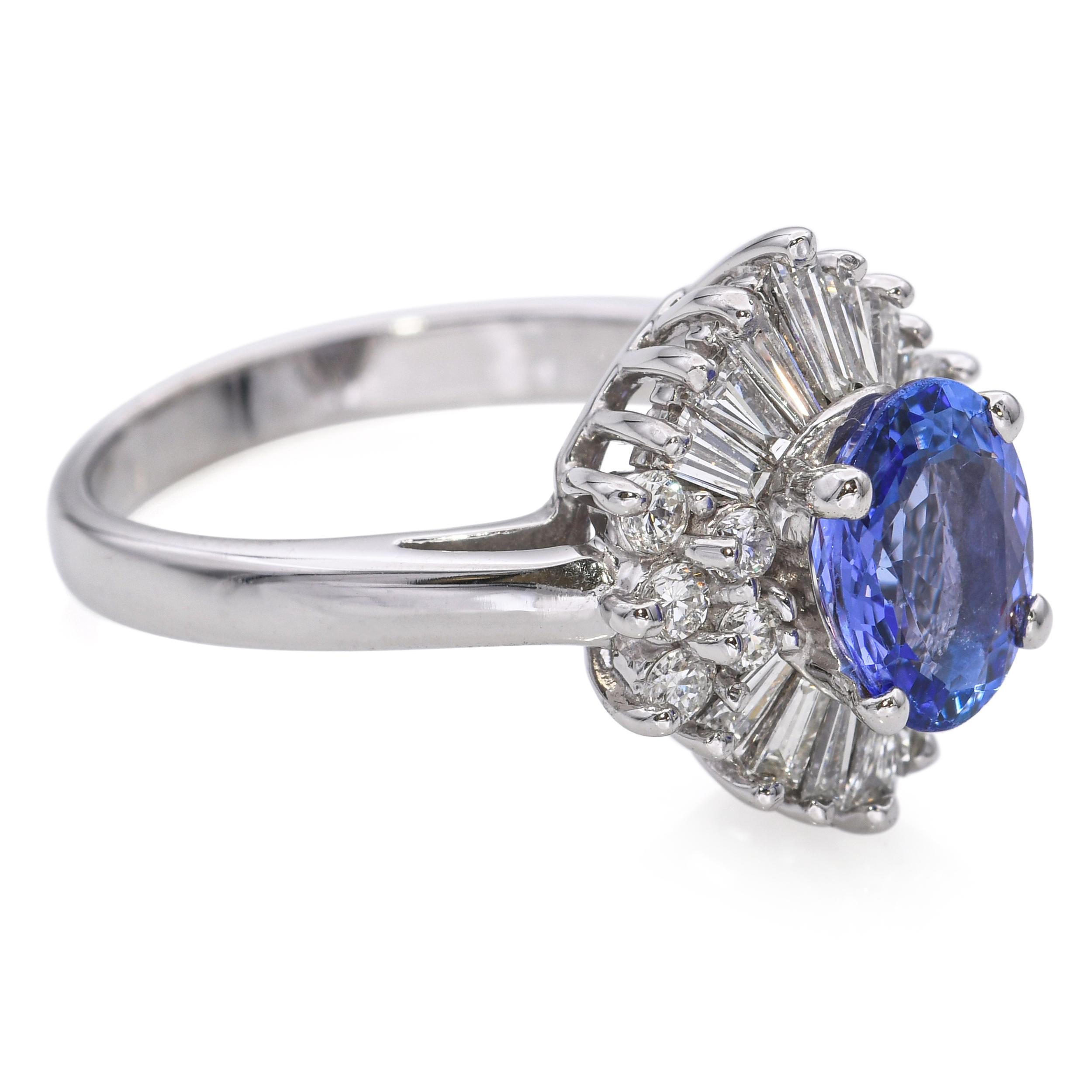 Anello vintage in oro bianco 14k con tanzanite e diamanti da 1,53 carati in vendita 1