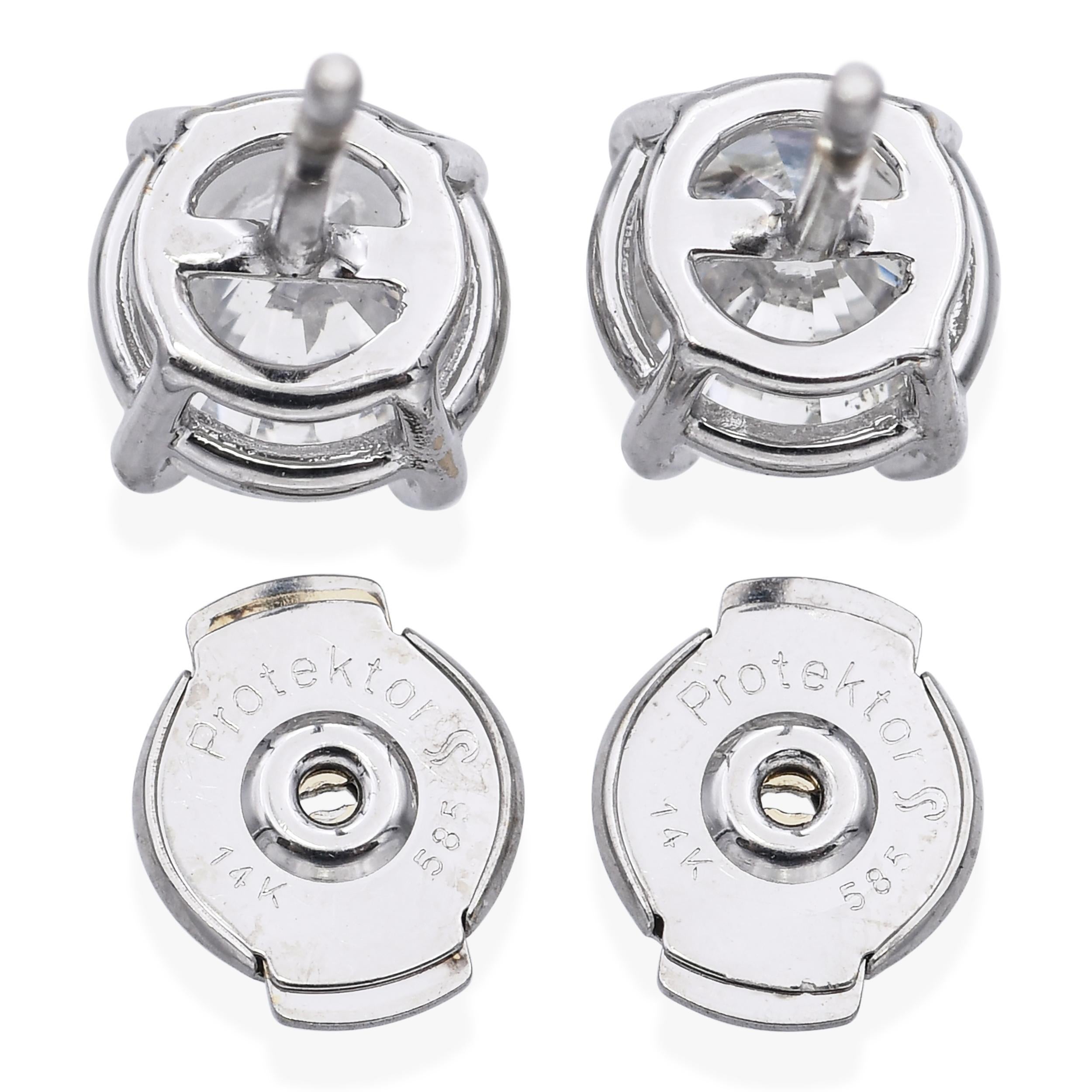 Femenino o masculino Pendientes vintage de oro blanco de 14k con diamantes de 1,5 tcw en venta