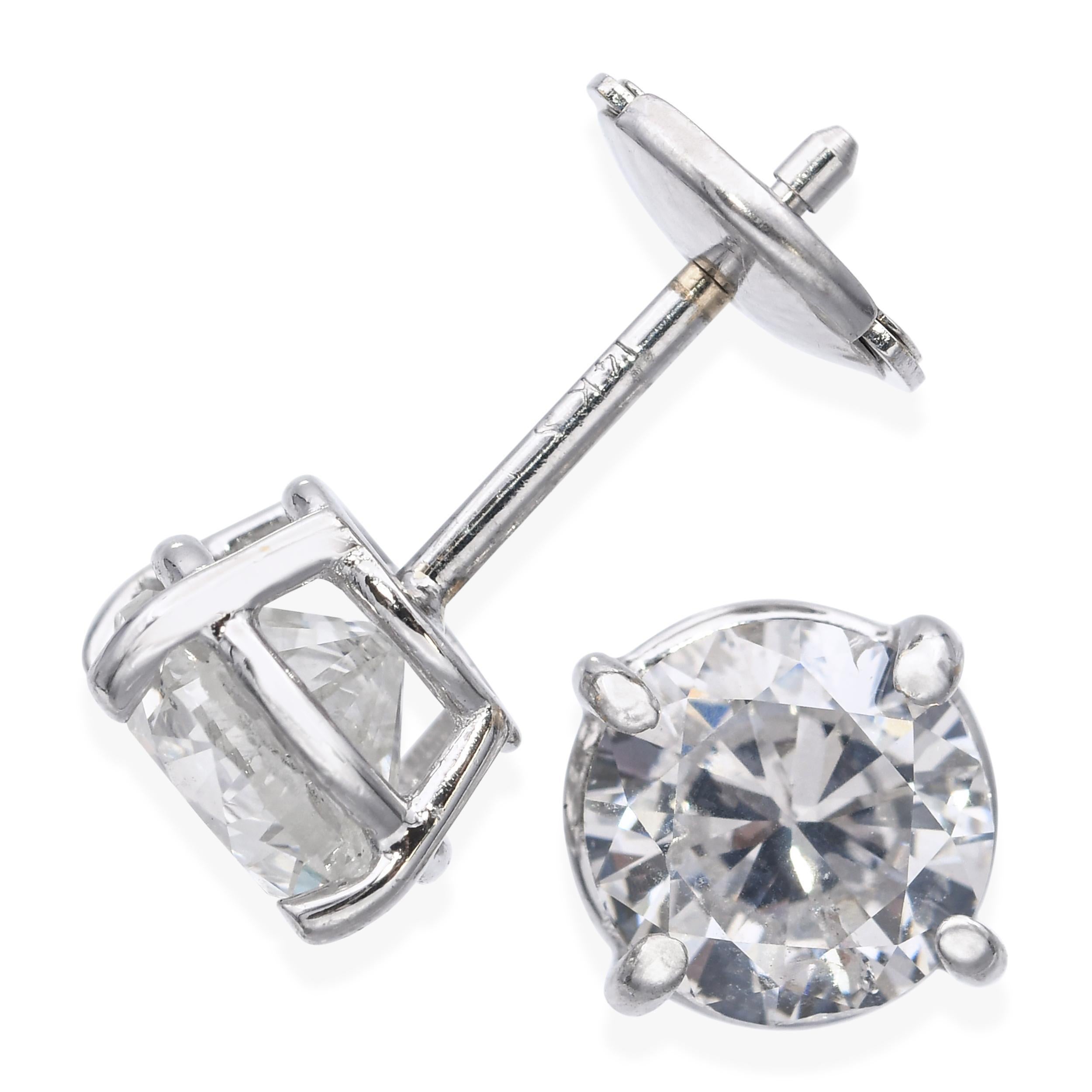 Pendientes vintage de oro blanco de 14k con diamantes de 1,5 tcw en venta 1