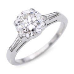 Bague vintage en or blanc 14 carats, sertie d'un diamant « Old Euro » de 1,67 carats, de qualité J, pureté VS2