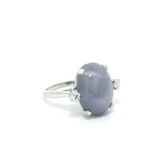 Vintage 14k White Gold 16.8ctw GIA Star Sapphire Carre Diamond Sides Ring