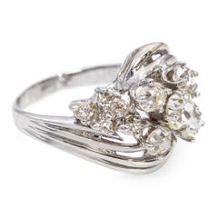 Vintage 14k White Gold 1.83tcw Old Mine Cut Diamond Cluster Ring