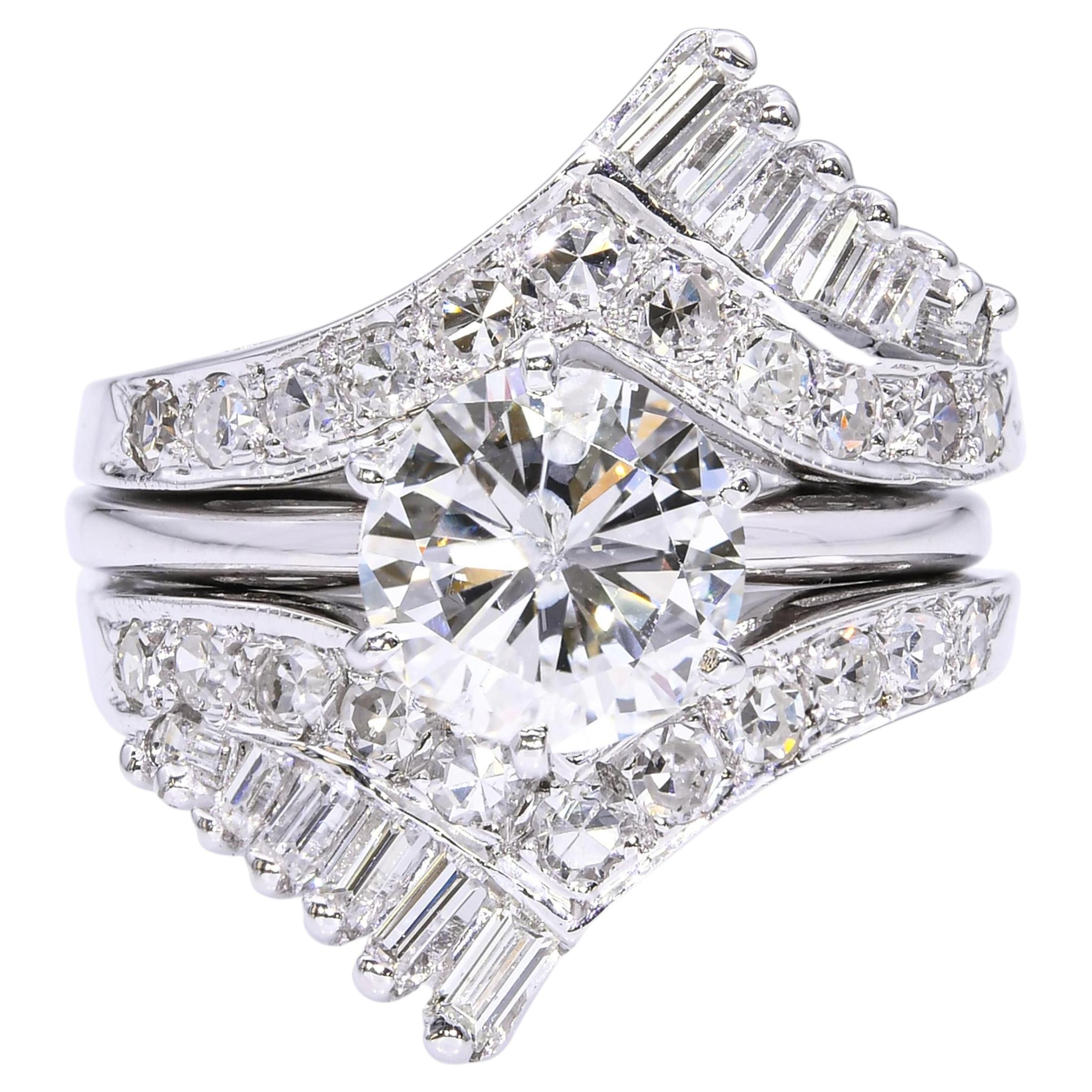 Vintage 14k White Gold 1.94tcw Diamond Ring With Jacket For Sale