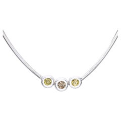 Vintage 14k White Gold 1.95ctw Yellow and Peach Diamond Bezel Necklace