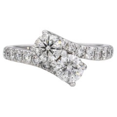 Vintage 14k White Gold 1.95tcw Diamond Bypass Toi Et Moi Ring