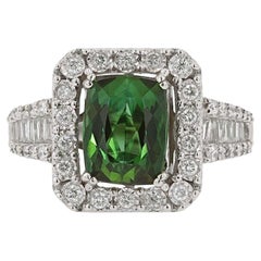 Vintage 14k White Gold 2.06ct Green Tourmaline Diamond Ring