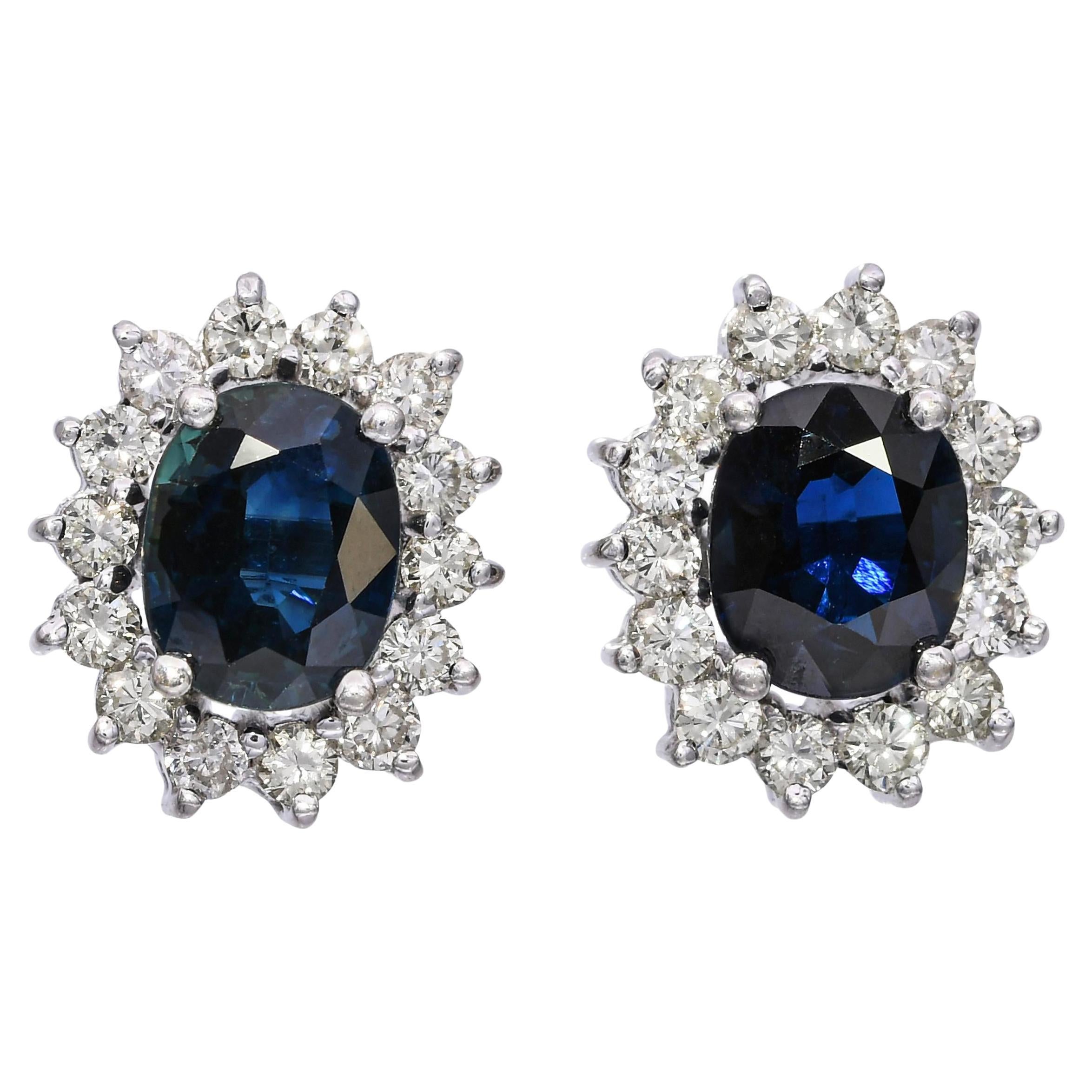 Vintage 14k or blanc 2.10tcw saphir et diamant Halo Earring Studs