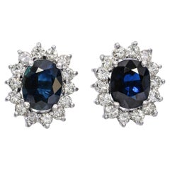 Vintage 14k or blanc 2.10tcw saphir et diamant Halo Earring Studs