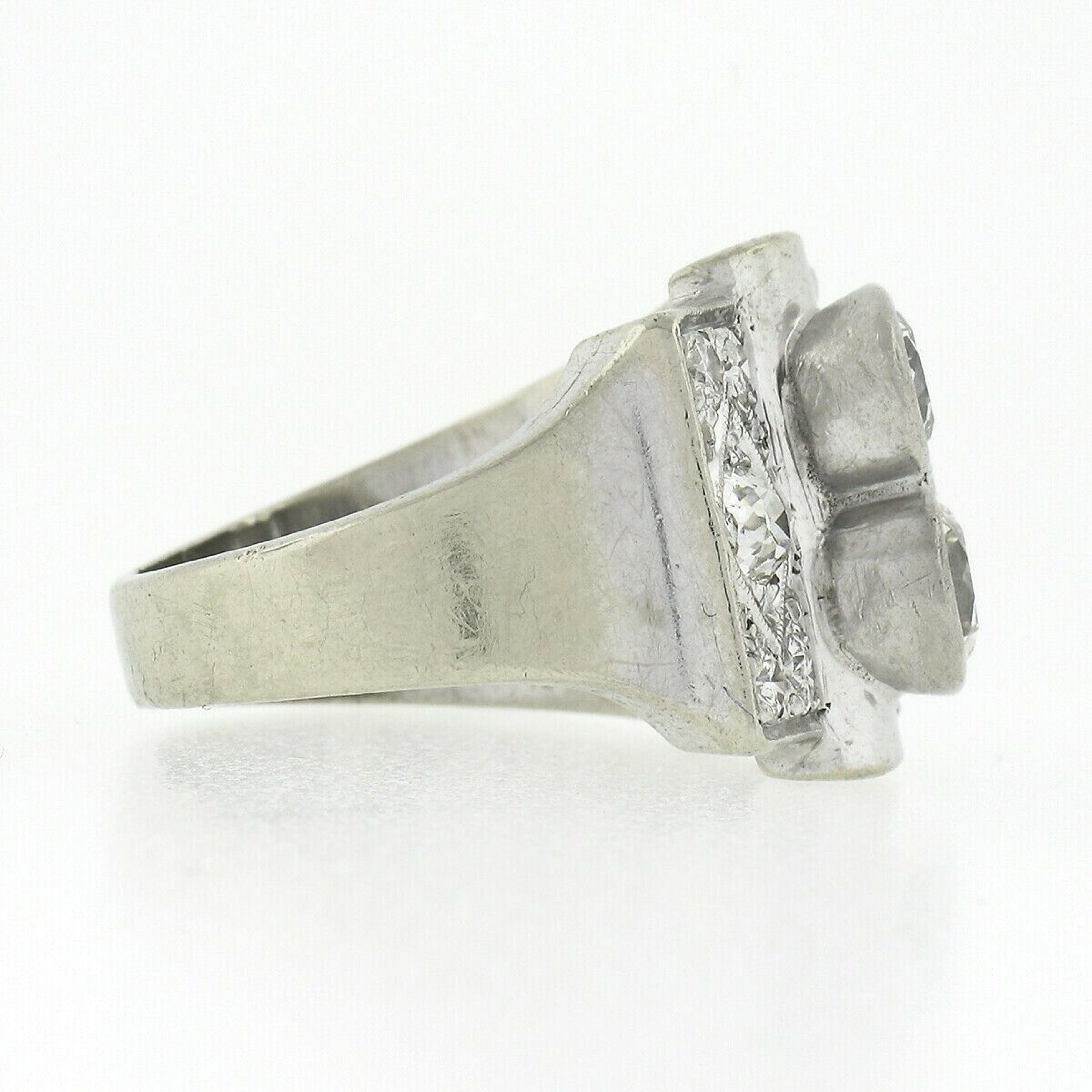 Vintage 14k White Gold 2.32ct Old European Bezel Diamond Wide Cocktail Band Ring In Good Condition In Montclair, NJ