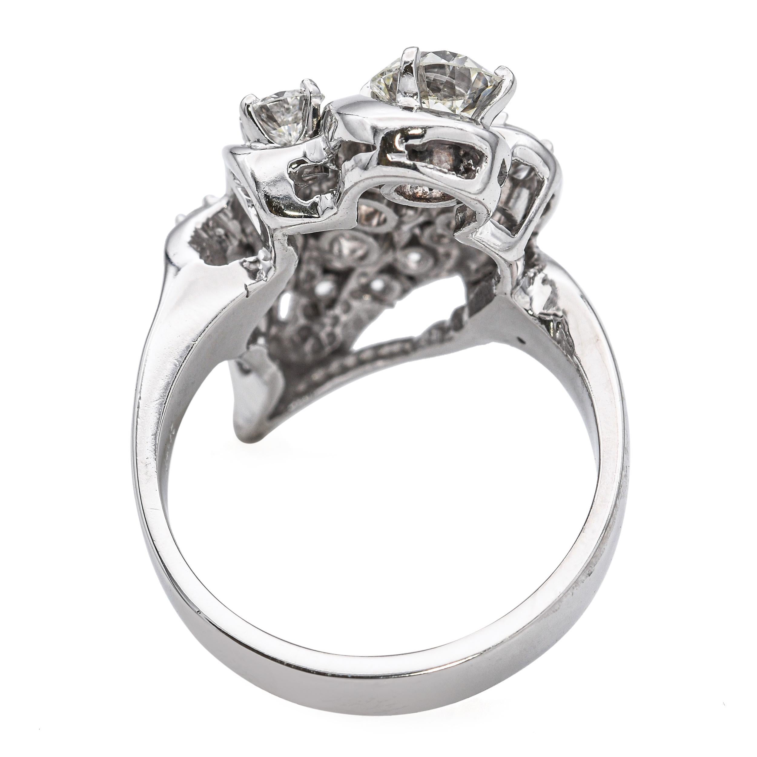 da uomo o donna Anello vintage in oro bianco 14k con diamanti da 2,49tcw in vendita