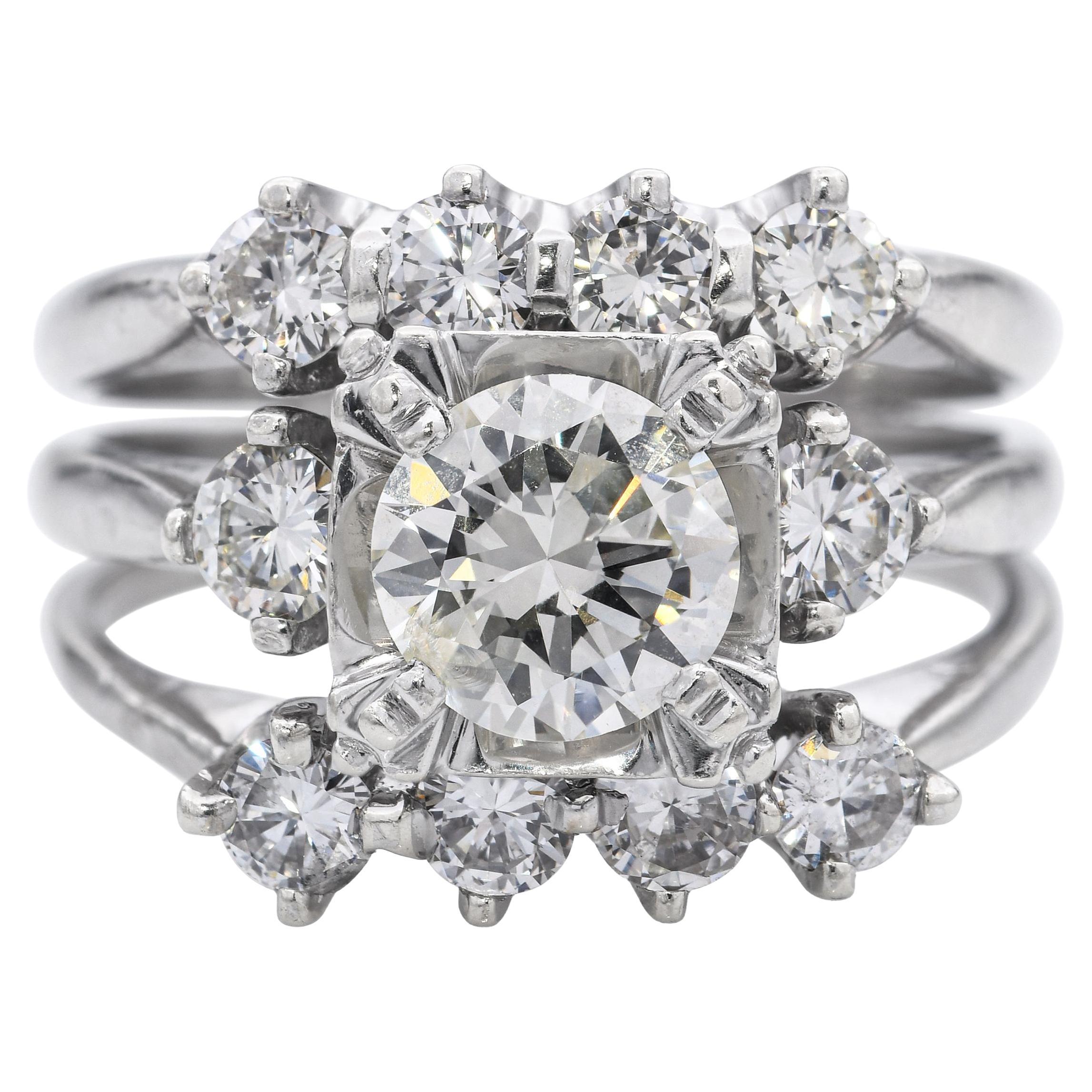 Vintage 14k White Gold 2.55tcw Diamond Cluster Statement Ring (Bague de déclaration en or blanc 14k)