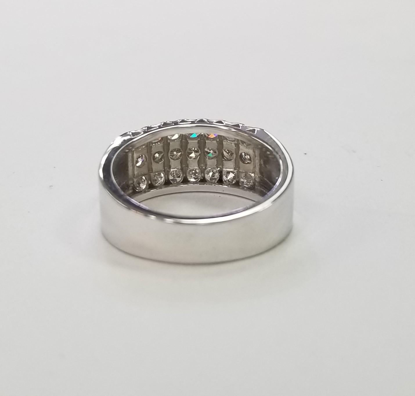 Retro Vintage 14k White Gold 3 Row Diamond Ring For Sale
