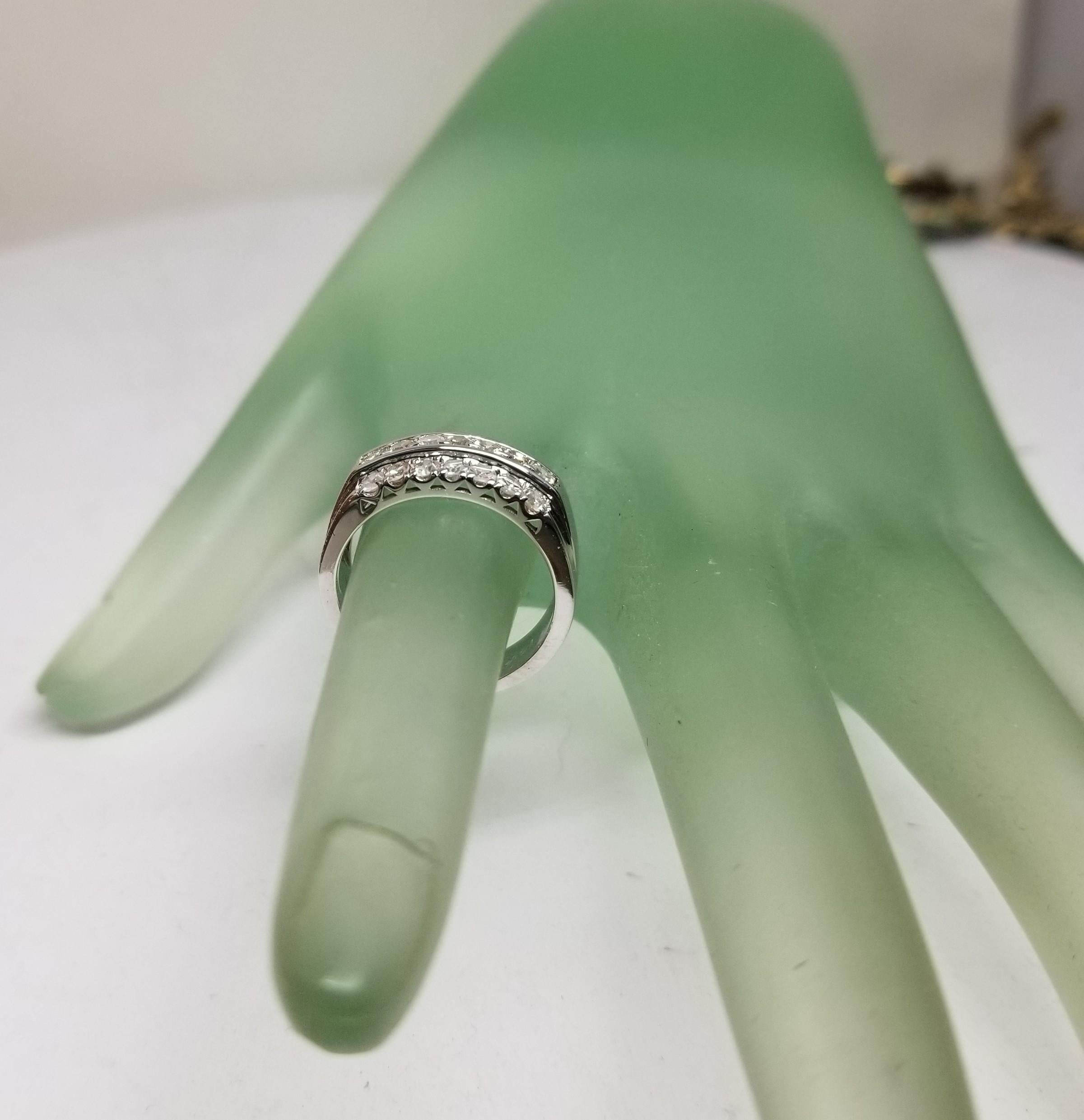 Women's or Men's Vintage 14k White Gold 3 Row Diamond Ring For Sale