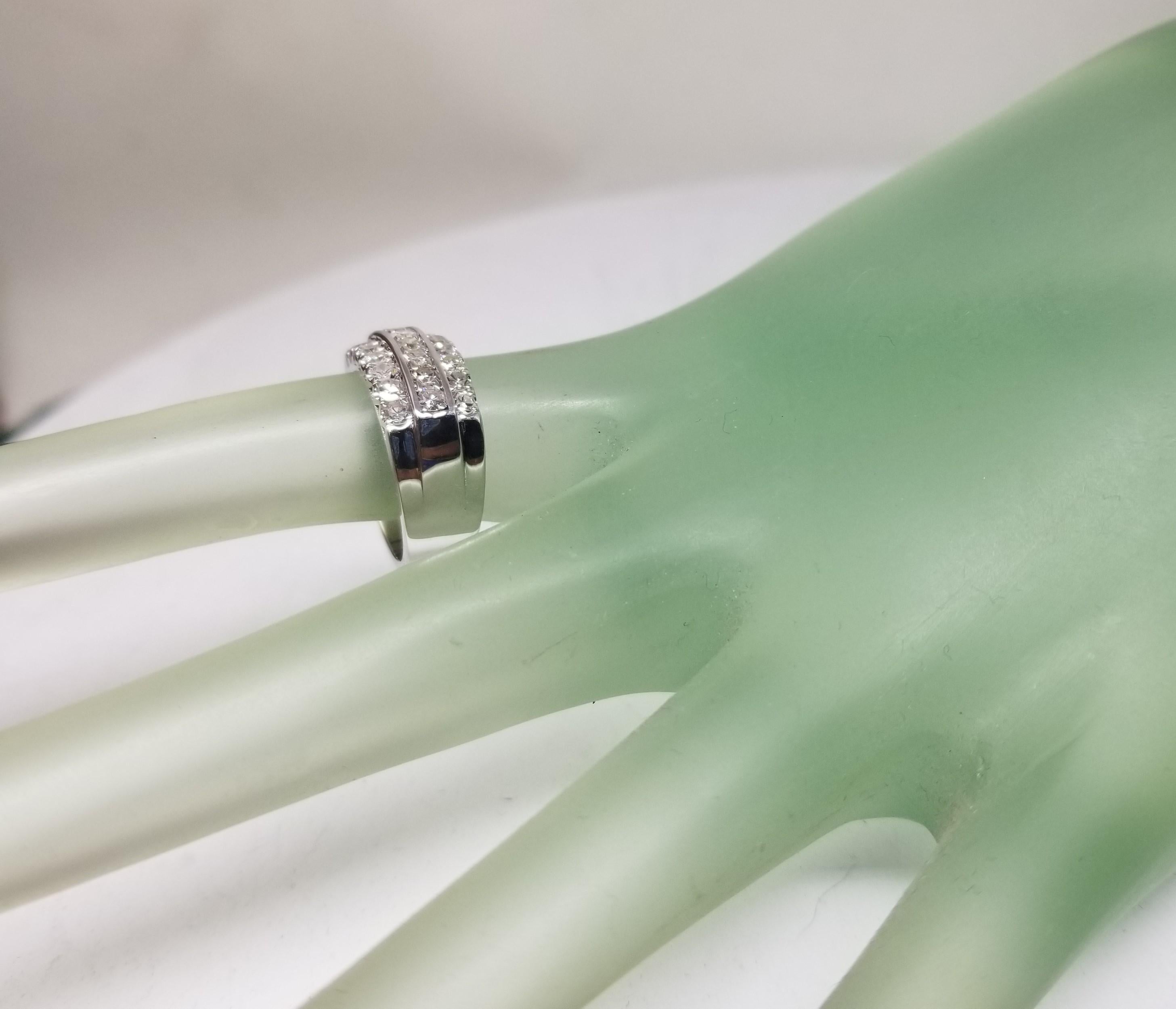 Vintage 14k White Gold 3 Row Diamond Ring For Sale 1