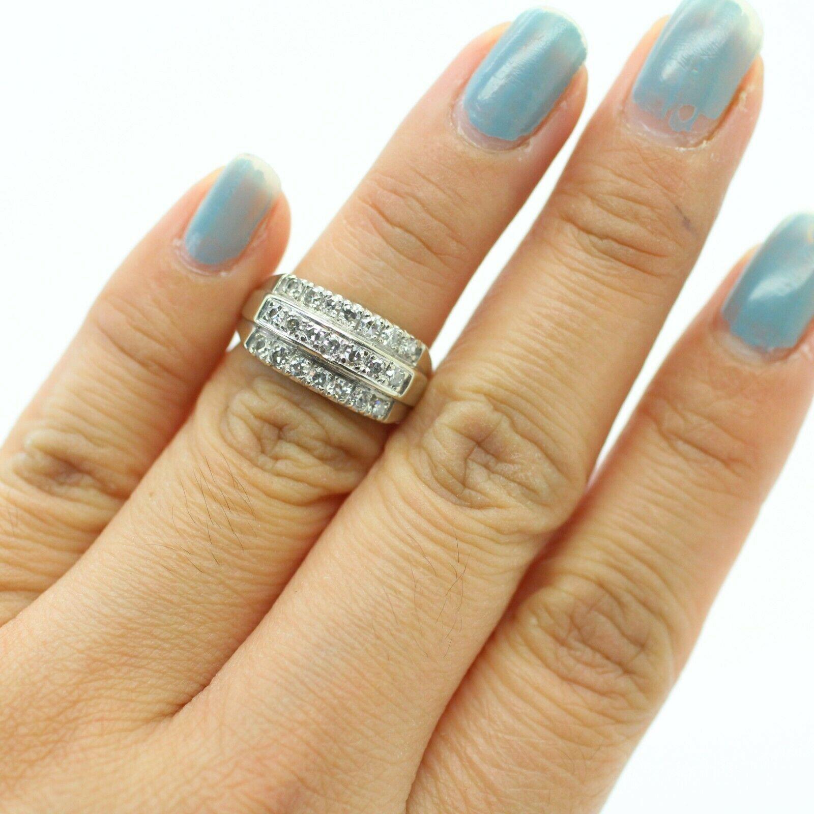 Vintage 14k White Gold 3 Row Diamond Ring For Sale 2
