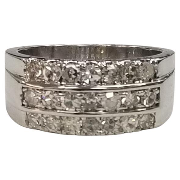Vintage 14k White Gold 3 Row Diamond Ring