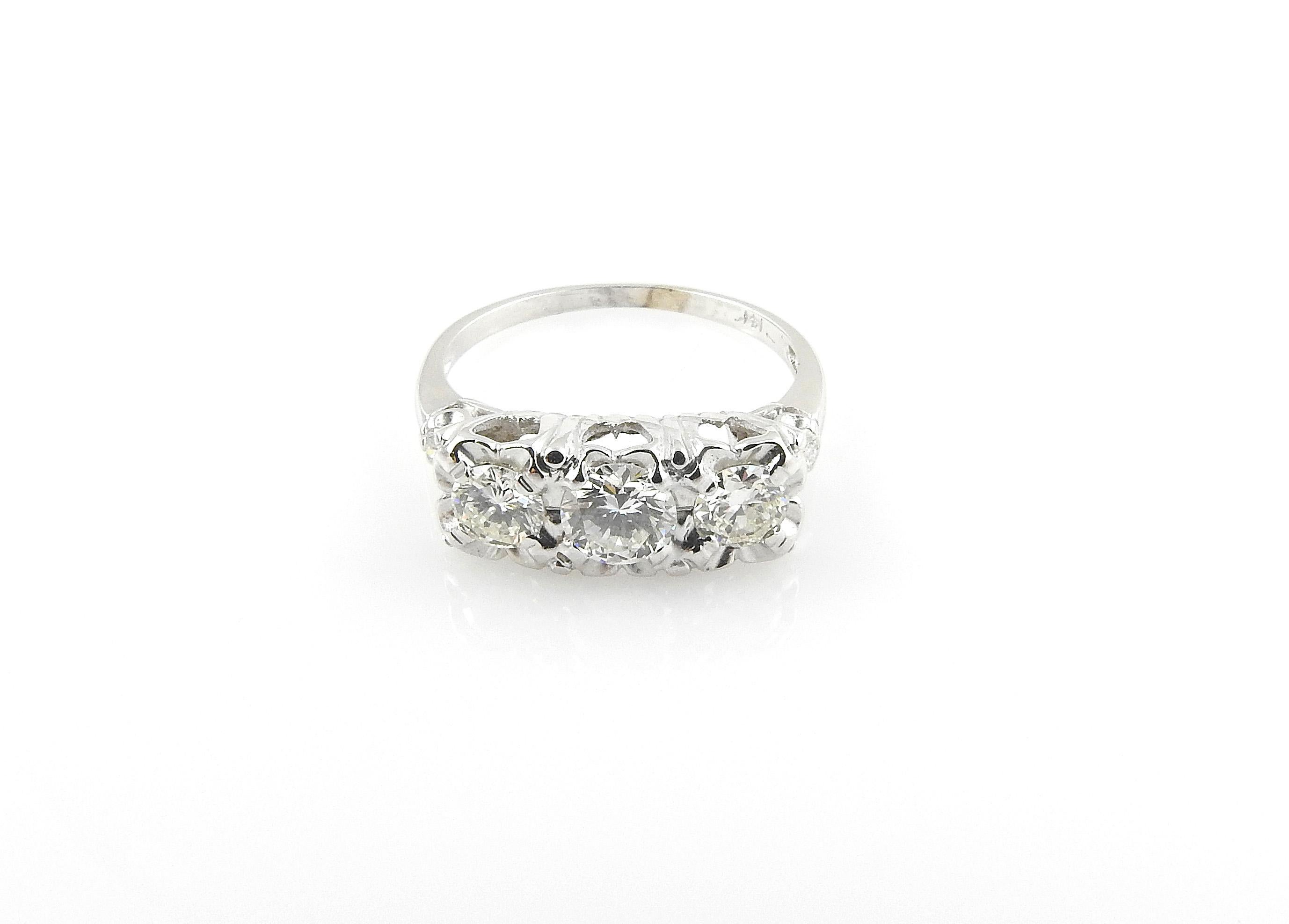 Vintage 14 Karat White Gold 3-Stone Diamond Ring 1.2 Carat 4