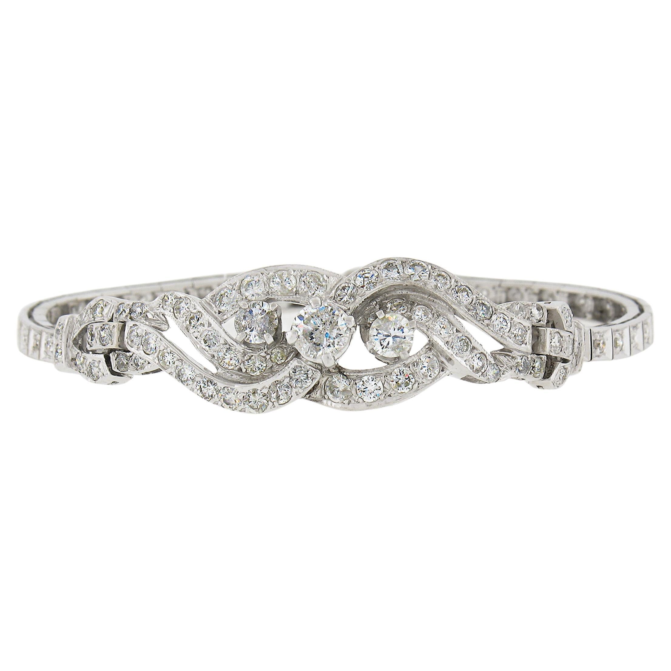 Belly-Armband aus 14 Karat Weißgold mit 3,35 Karat rundem Diamanten im Brillantschliff