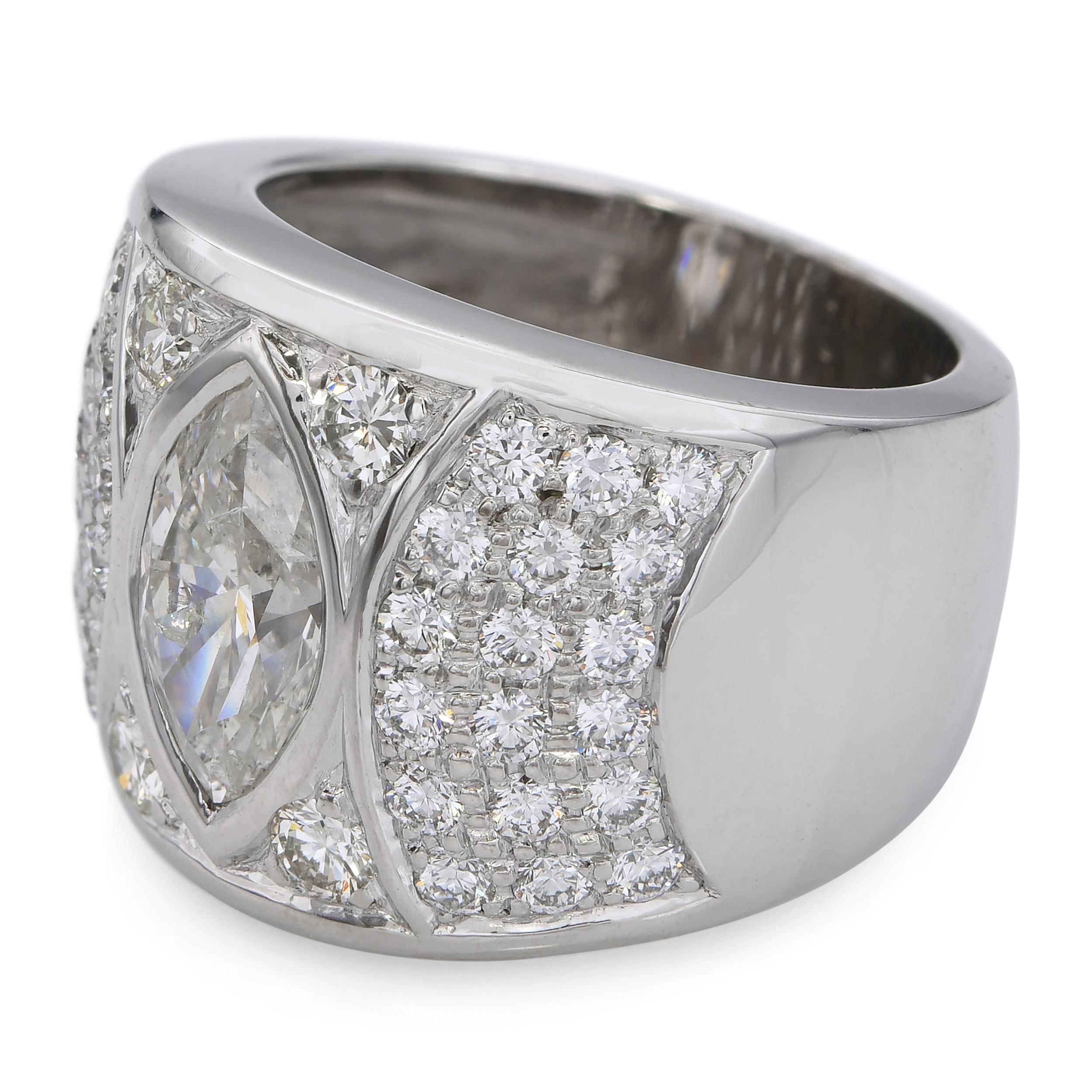 Vintage 14k White Gold 3.39tcw Marquise and Round Diamond Ring For Sale ...
